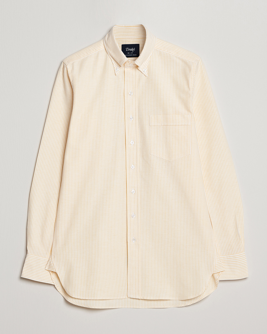 Herre |  | Drake's | Striped Button Down Oxford Shirt White/Yellow