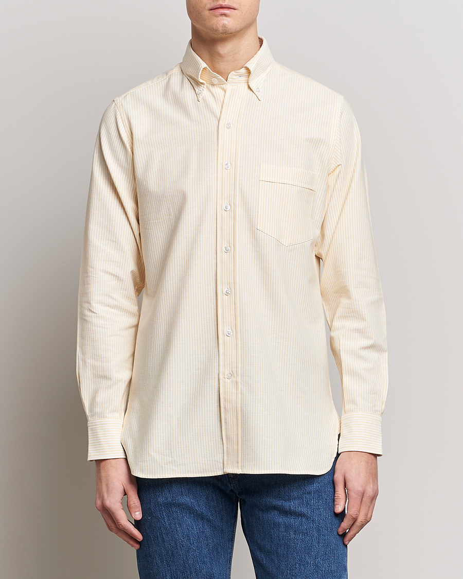 Herre |  | Drake's | Striped Button Down Oxford Shirt White/Yellow
