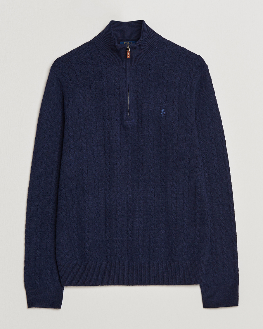 Herre | Gensere | Polo Ralph Lauren | Cotton/Wool Cable Half-Zip Hunter Navy