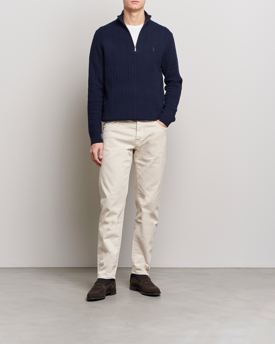 Herre | Gensere | Polo Ralph Lauren | Cotton/Wool Cable Half-Zip Hunter Navy