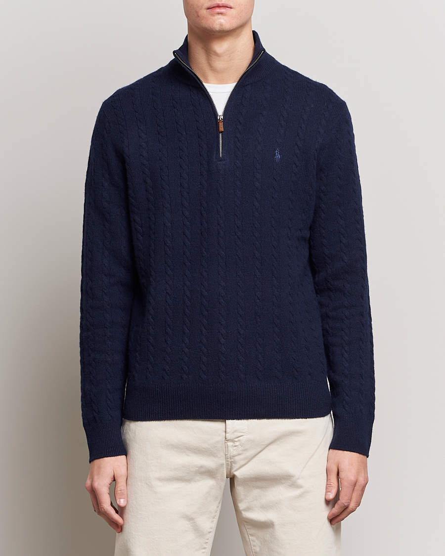 Herre | Gensere | Polo Ralph Lauren | Cotton/Wool Cable Half-Zip Hunter Navy
