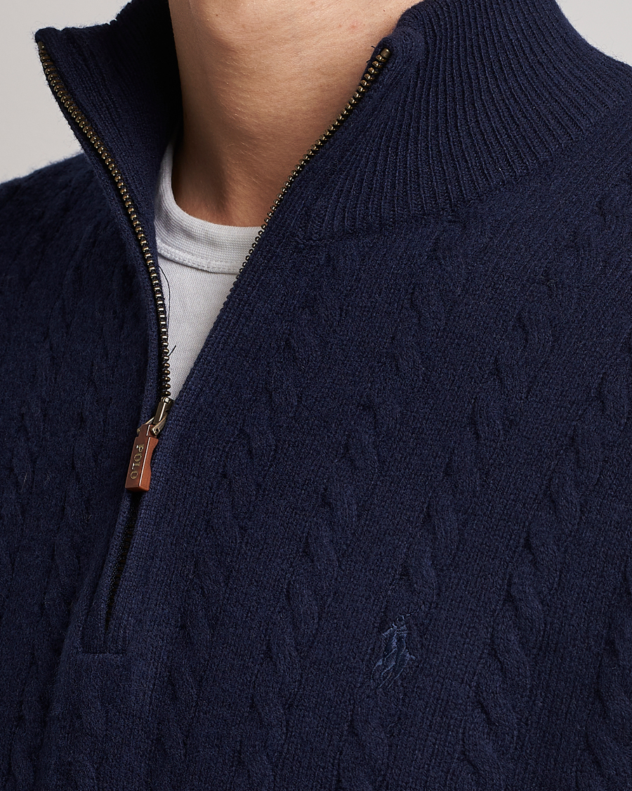 Herre | Gensere | Polo Ralph Lauren | Cotton/Wool Cable Half-Zip Hunter Navy