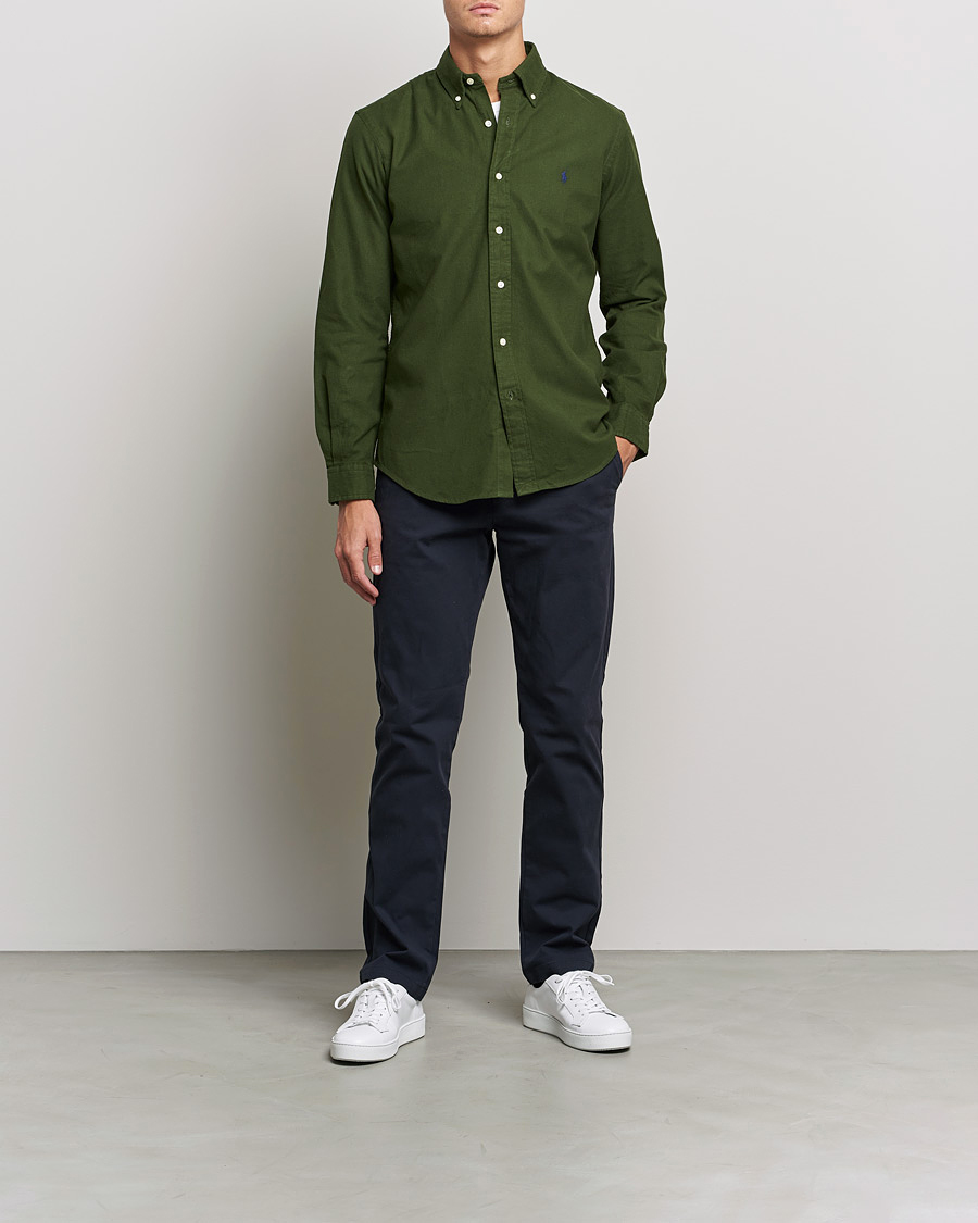 Herre |  | Polo Ralph Lauren | Custom Fit Brushed Flannel Shirt Army Green