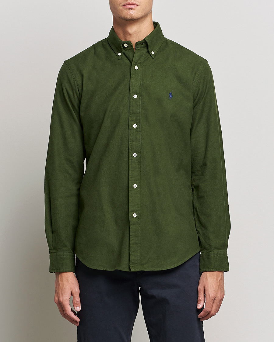 Herre |  | Polo Ralph Lauren | Custom Fit Brushed Flannel Shirt Army Green