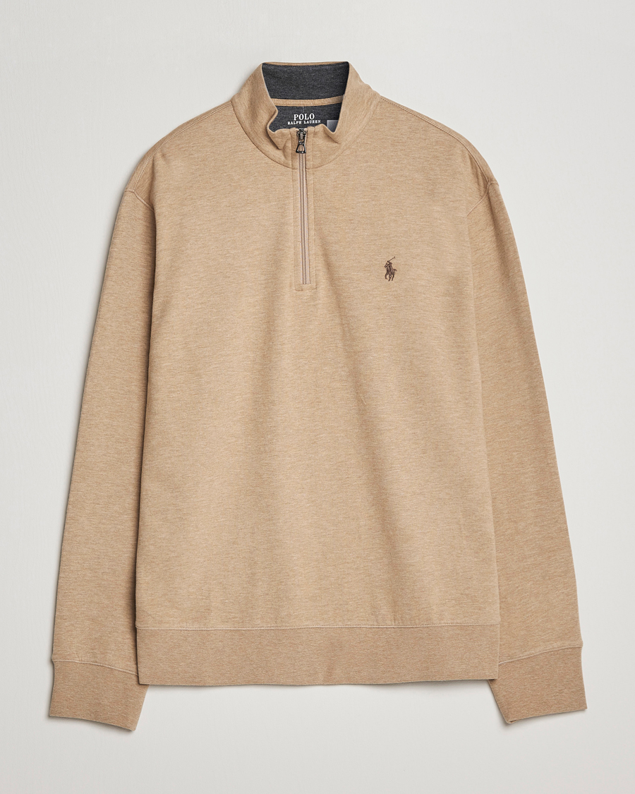 Herre | Gensere | Polo Ralph Lauren | Double Knit Half-Zip Sweater Café Tan Heather