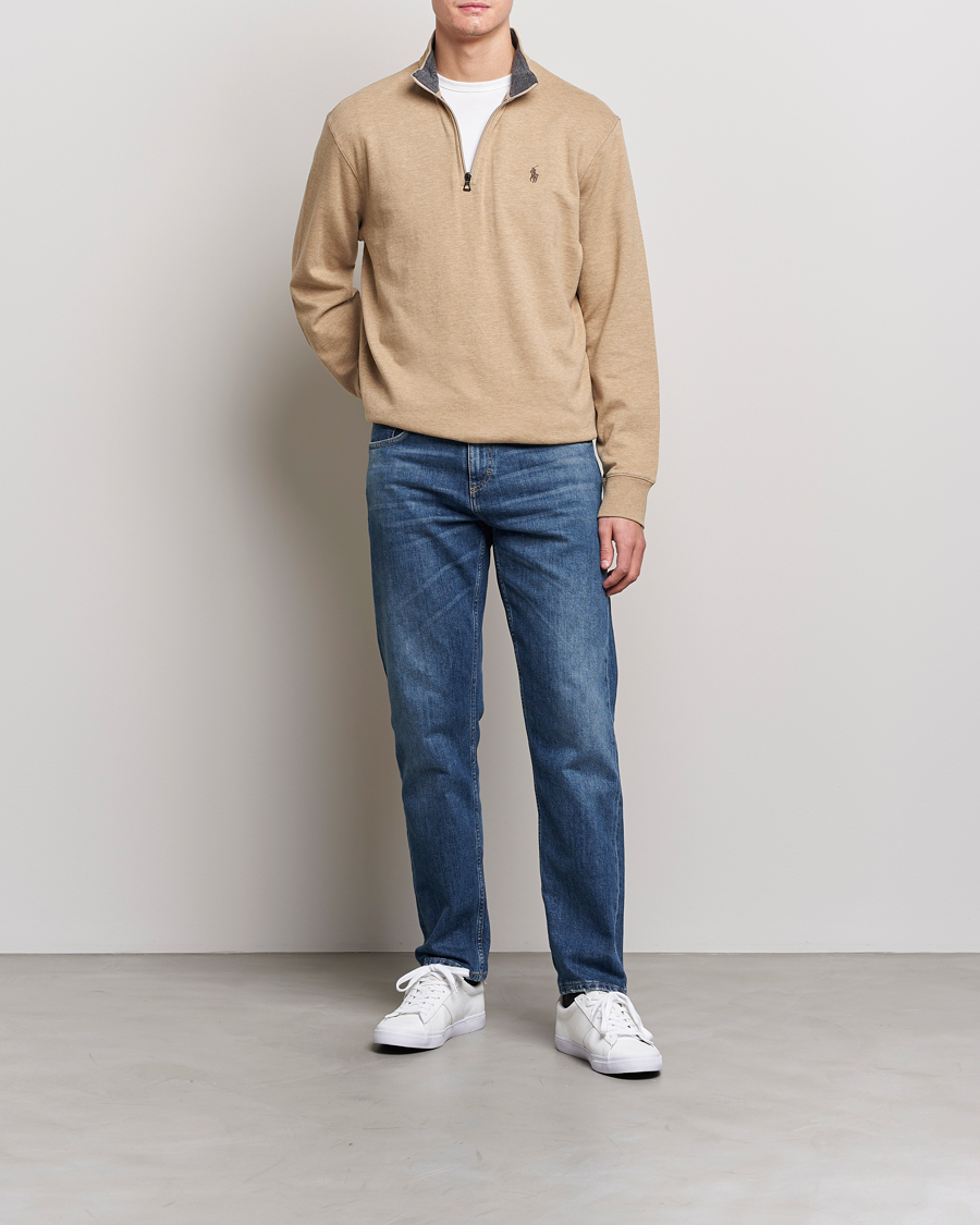 Herre | Gensere | Polo Ralph Lauren | Double Knit Half-Zip Sweater Café Tan Heather