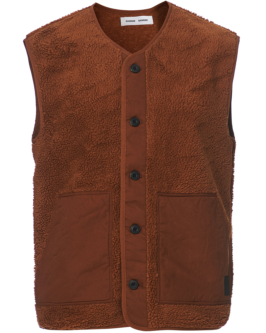 Herre | Gensere | Samsøe Samsøe | Samsøe & Samsøe Frederik Recycled Fleece Vest Caramel Cafe