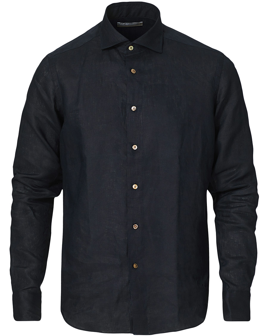 Herre | Skjorter | Kamakura Shirts | Slim Fit Linen Shirt Navy