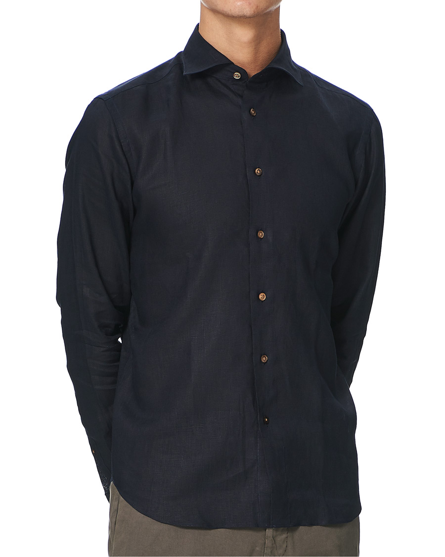 Herre | Skjorter | Kamakura Shirts | Slim Fit Linen Shirt Navy
