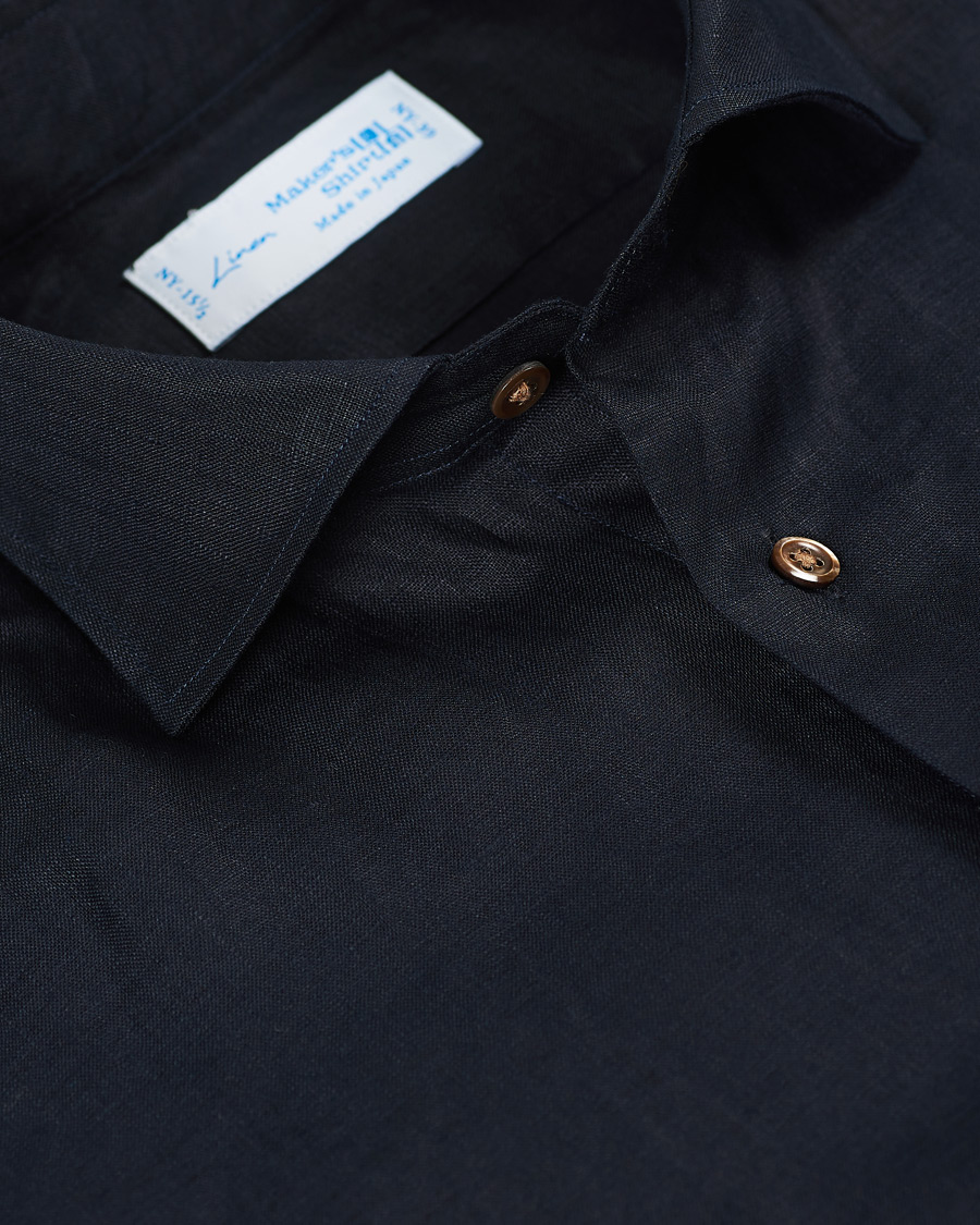 Herre | Skjorter | Kamakura Shirts | Slim Fit Linen Shirt Navy