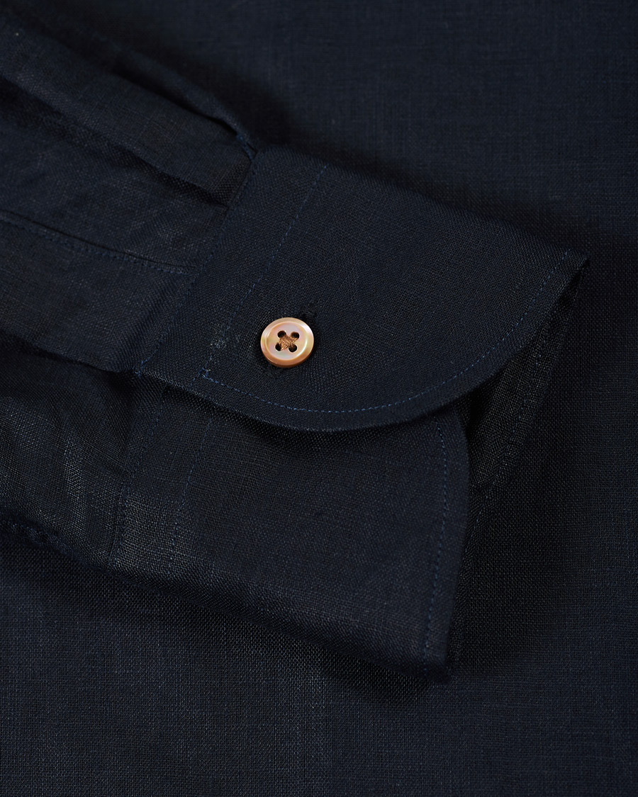 Herre | Skjorter | Kamakura Shirts | Slim Fit Linen Shirt Navy