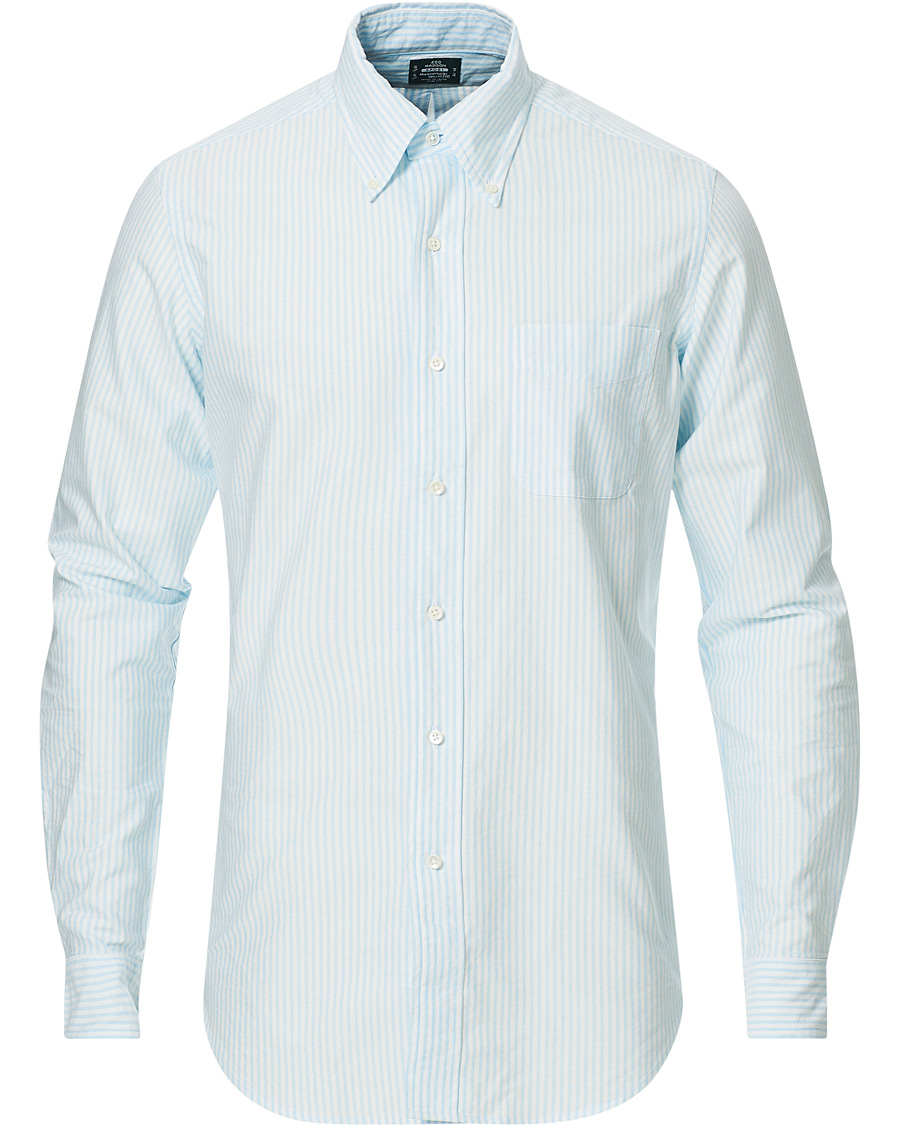 Herre |  | Kamakura Shirts | Slim Fit Oxford BD Sport Shirt Light Blue Stripe