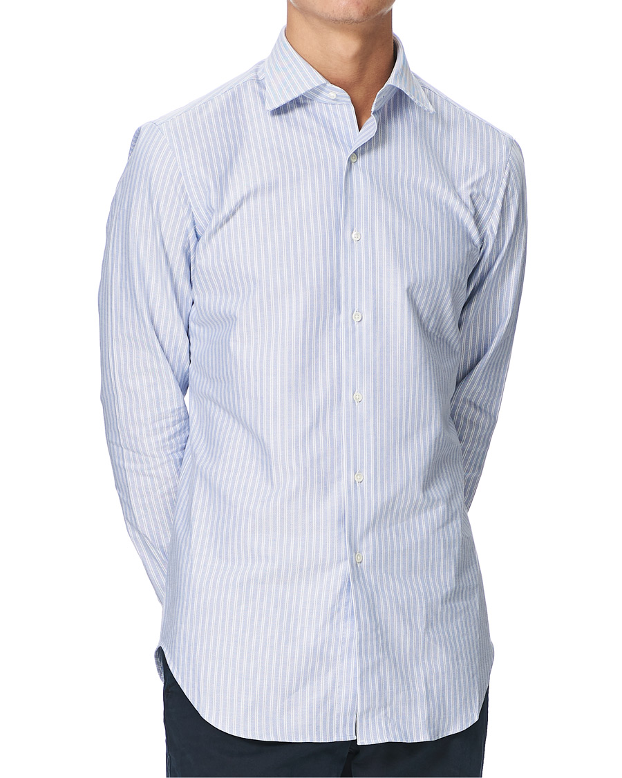 Herre | Skjorter | Kamakura Shirts | Slim Fit Striped Oxford Shirt Blue/White