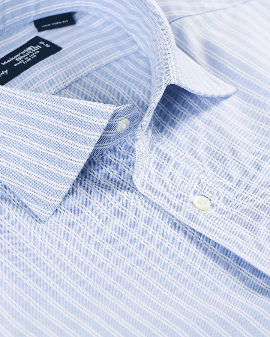 Herre | Skjorter | Kamakura Shirts | Slim Fit Striped Oxford Shirt Blue/White