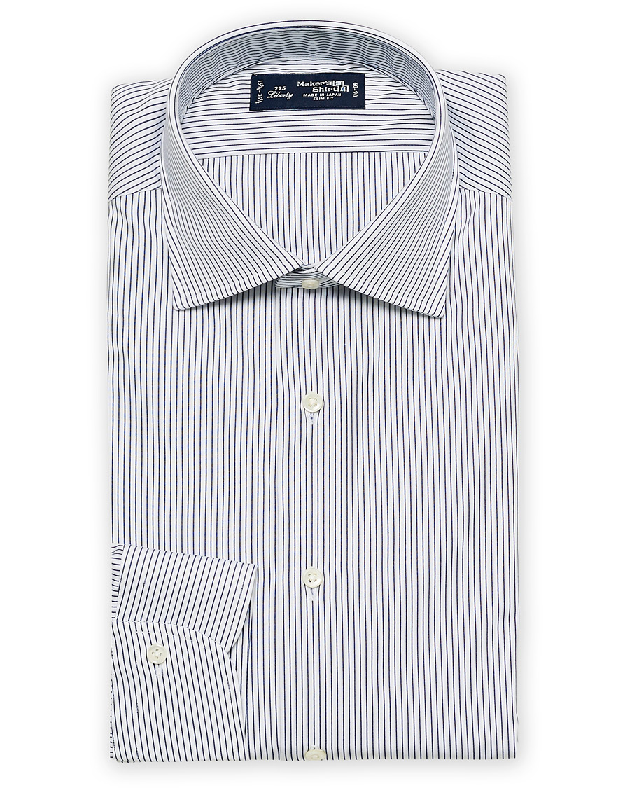 Herre | Skjorter | Kamakura Shirts | Slim Fit Broadcloth Shirt Blue Stripe