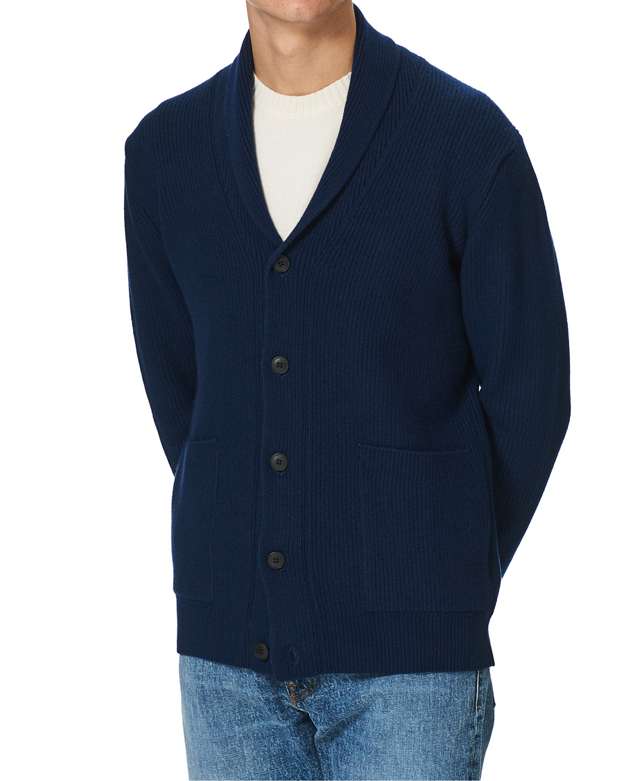 Herre | Gensere | Sunspel | Wool/Cashmere Shawl Neck Cardigan Dark Navy Melange
