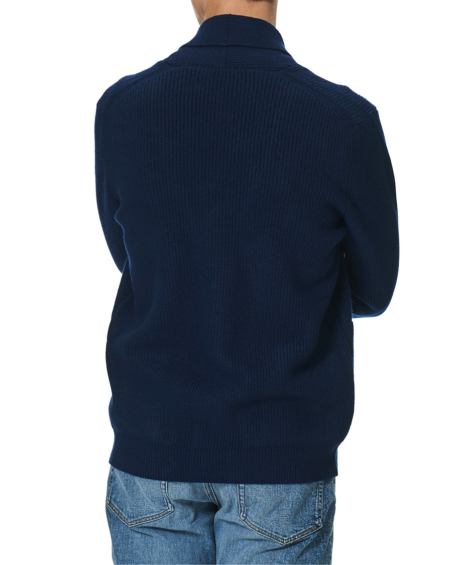 Herre | Gensere | Sunspel | Wool/Cashmere Shawl Neck Cardigan Dark Navy Melange