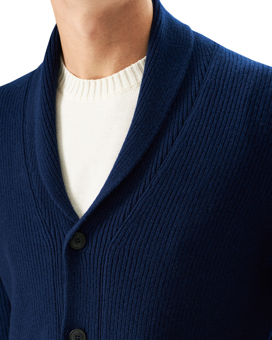 Herre | Gensere | Sunspel | Wool/Cashmere Shawl Neck Cardigan Dark Navy Melange