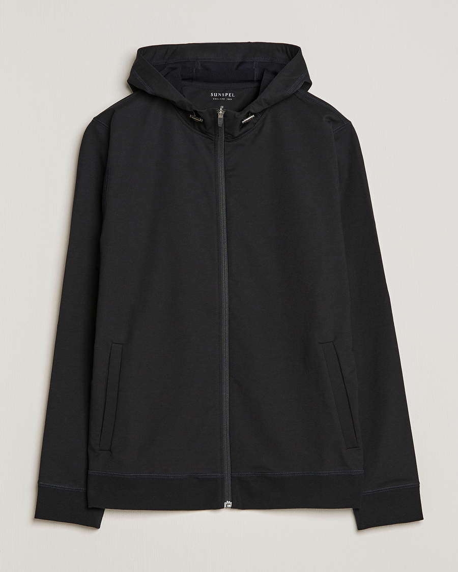 Herre | Gensere | Sunspel | Active Full Zip Hood Black