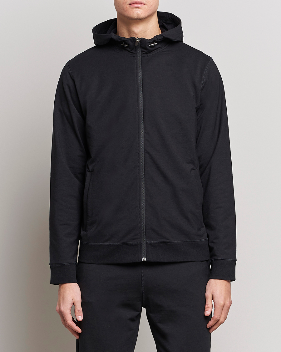 Herre | | Sunspel | Active Full Zip Hood Black