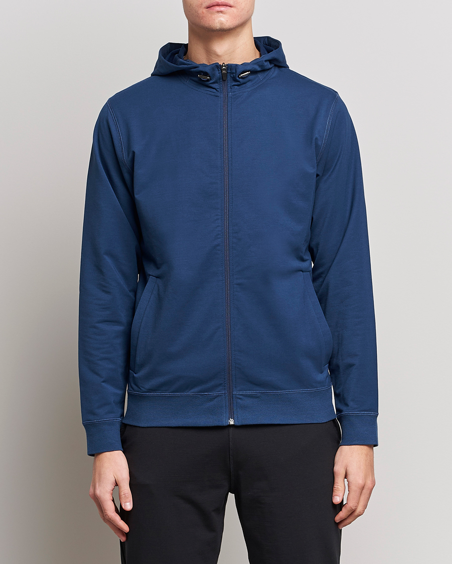 Herre |  | Sunspel | Active Full Zip Hood Navy