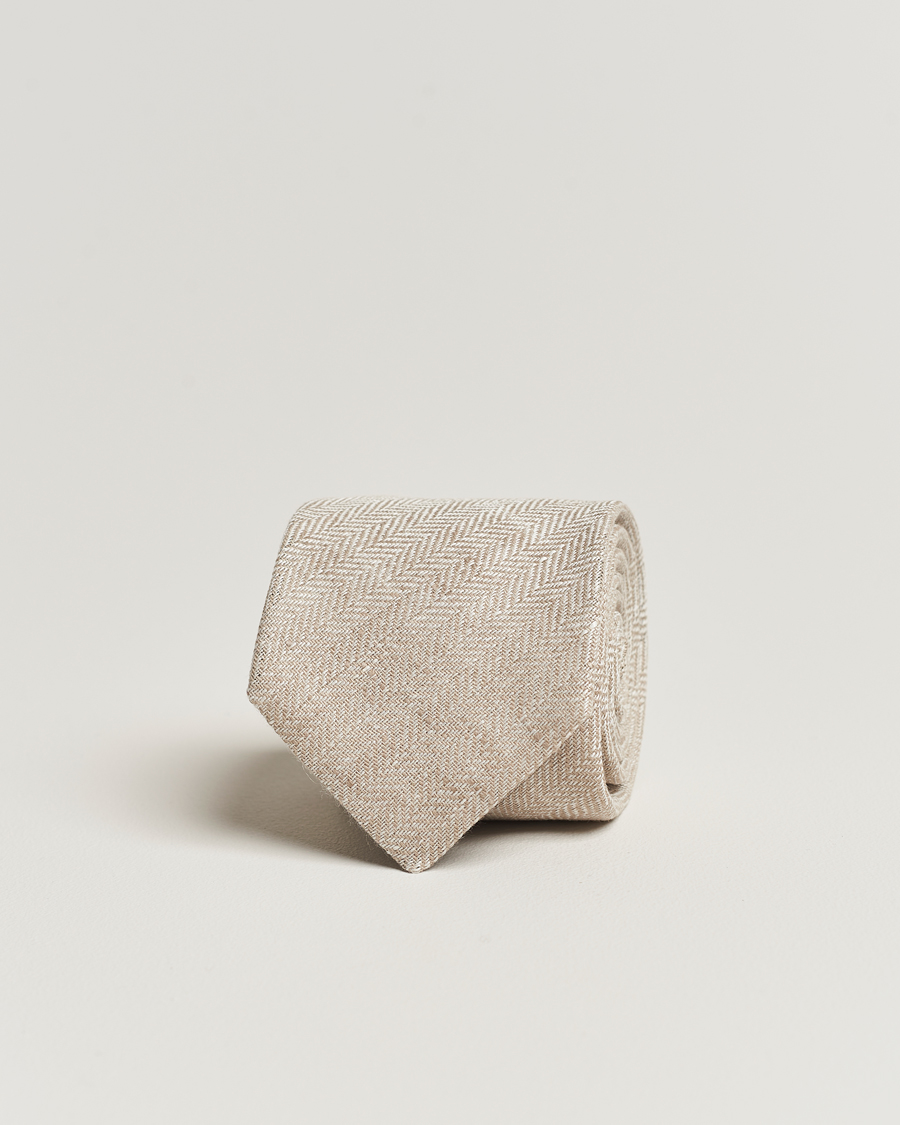 Herre | Amanda Christensen Linen Herringbone 8cm Tie Ecru | Amanda Christensen | Linen Herringbone 8cm Tie Ecru