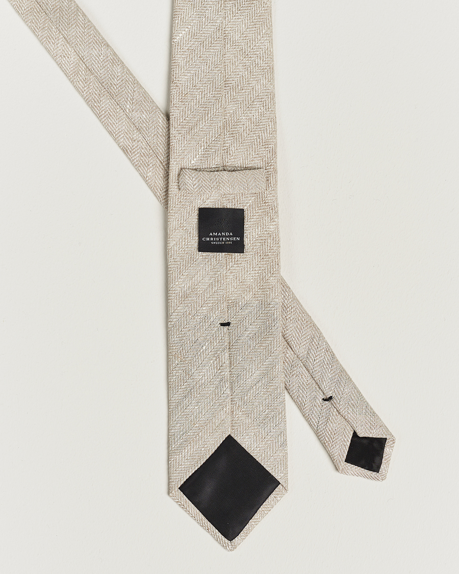 Herre |  | Amanda Christensen | Linen Herringbone 8cm Tie Ecru