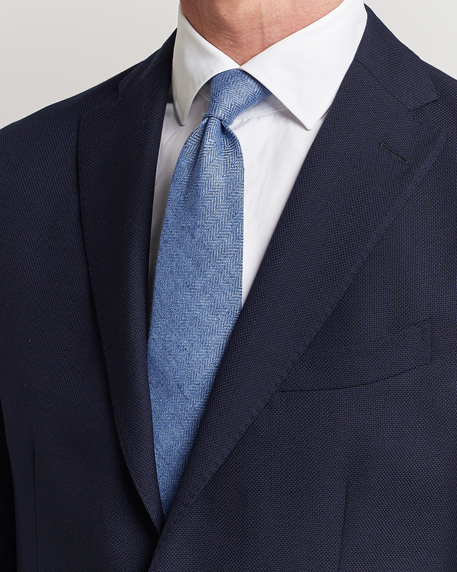 Herre |  | Amanda Christensen | Linen Herringbone 8cm Tie Blue