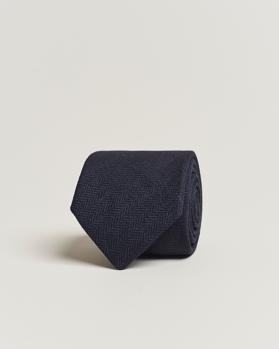 Herre | Amanda Christensen Linen Herringbone 8cm Tie Navy | Amanda Christensen | Linen Herringbone 8cm Tie Navy