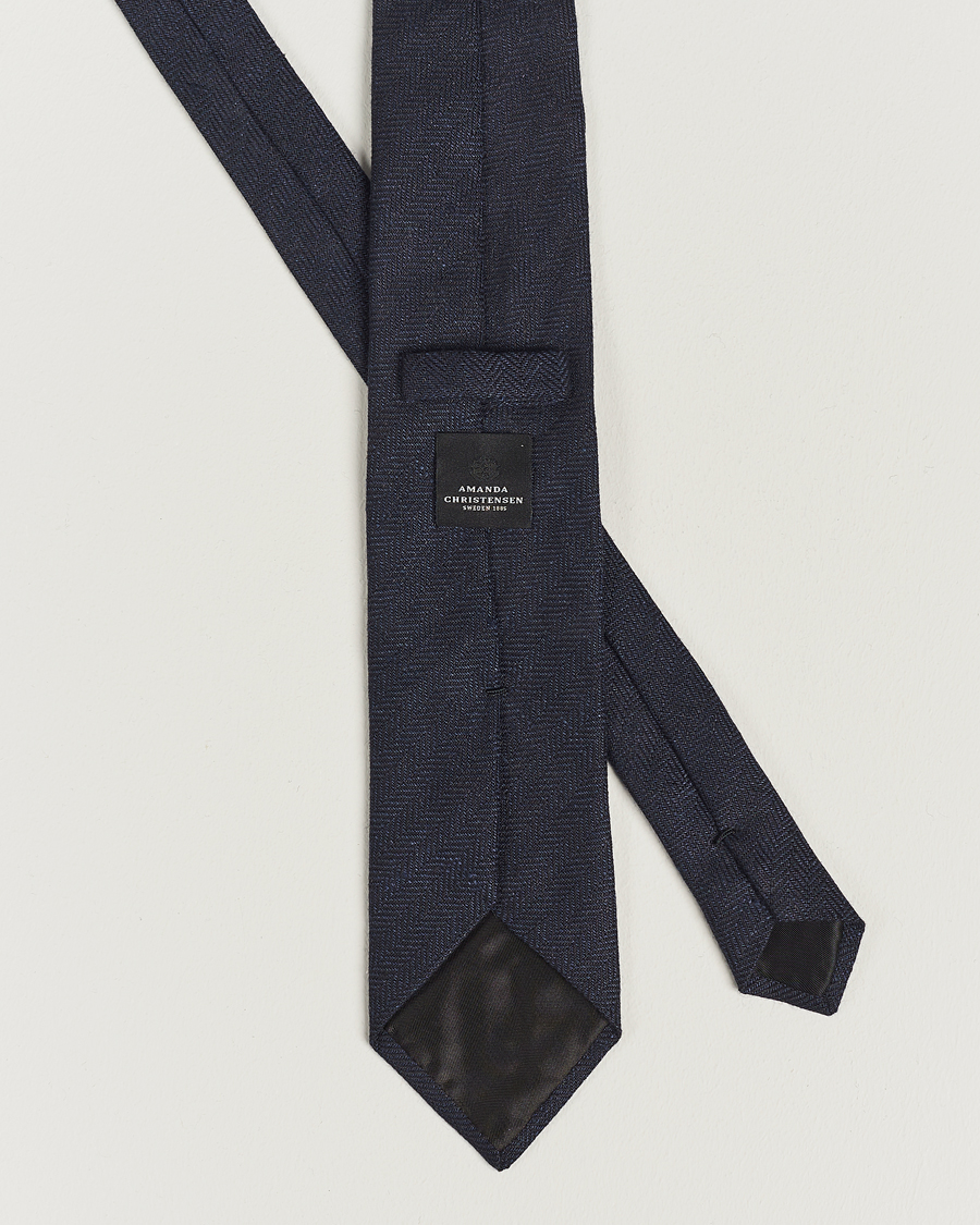 Herre |  | Amanda Christensen | Linen Herringbone 8cm Tie Navy