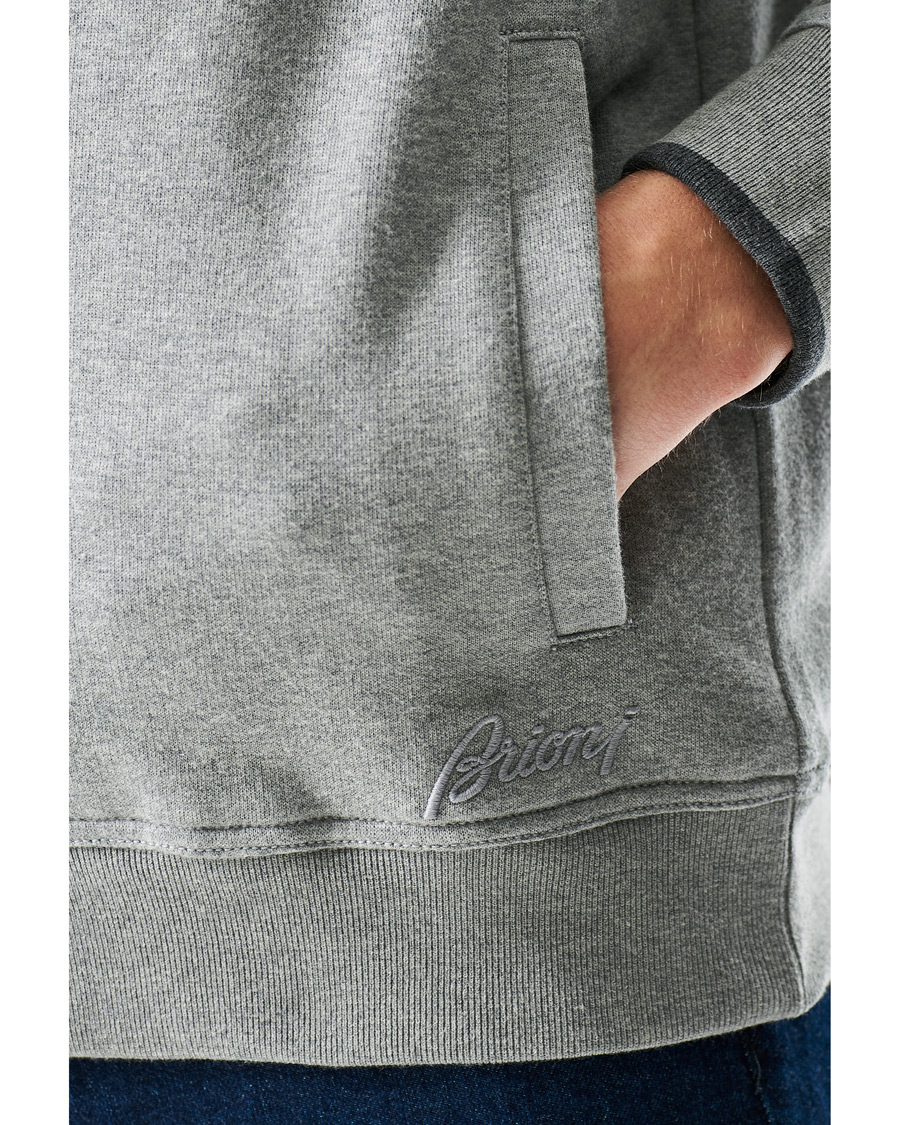Herre | Gensere | Brioni | French Terry Cotton Zip Sweater Light Grey