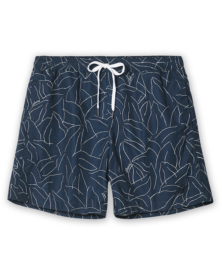 Herre | Badeshorts | Brioni | Foliage Print Swim Trunks Navy