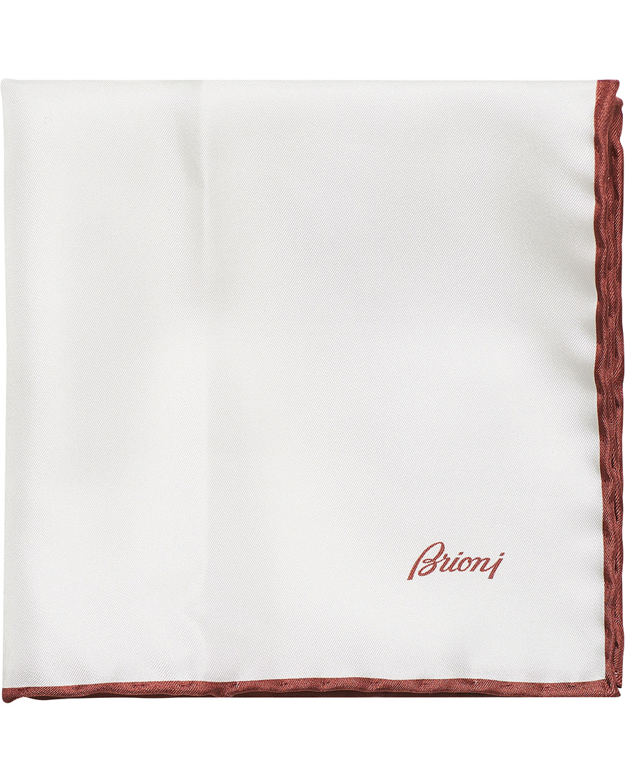 Herre | Brioni Silk Pocket Square White/Burgundy | Brioni | Silk Pocket Square White/Burgundy