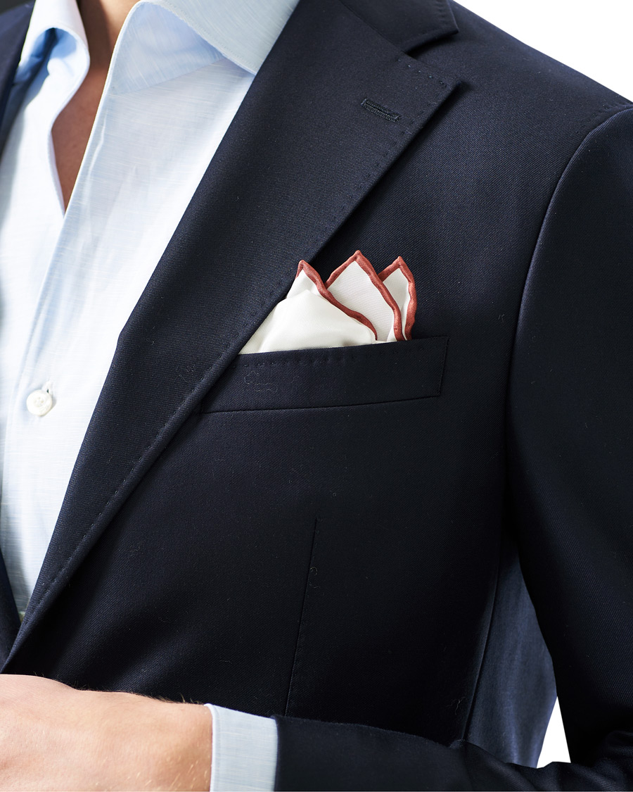 Herre | Brioni Silk Pocket Square White/Burgundy | Brioni | Silk Pocket Square White/Burgundy