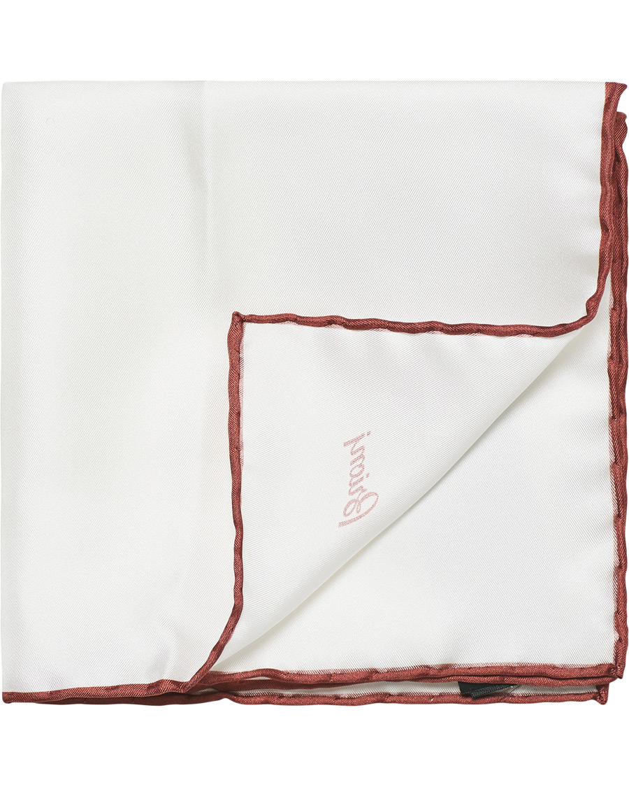 Herre | Brioni Silk Pocket Square White/Burgundy | Brioni | Silk Pocket Square White/Burgundy