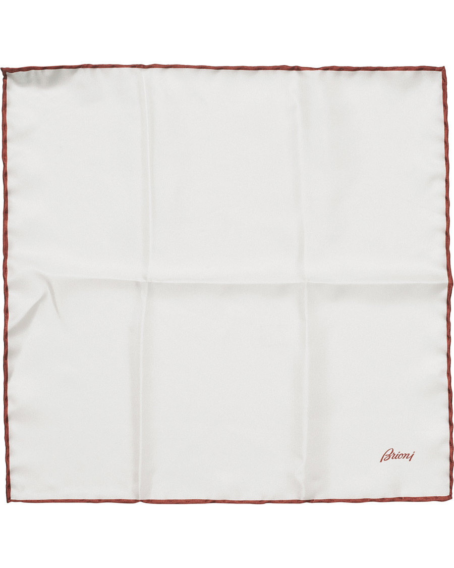 Herre | Brioni Silk Pocket Square White/Burgundy | Brioni | Silk Pocket Square White/Burgundy