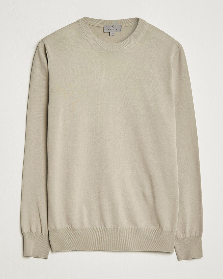 Herre | Gensere | Canali | Cotton Crew Neck Pullover Sage