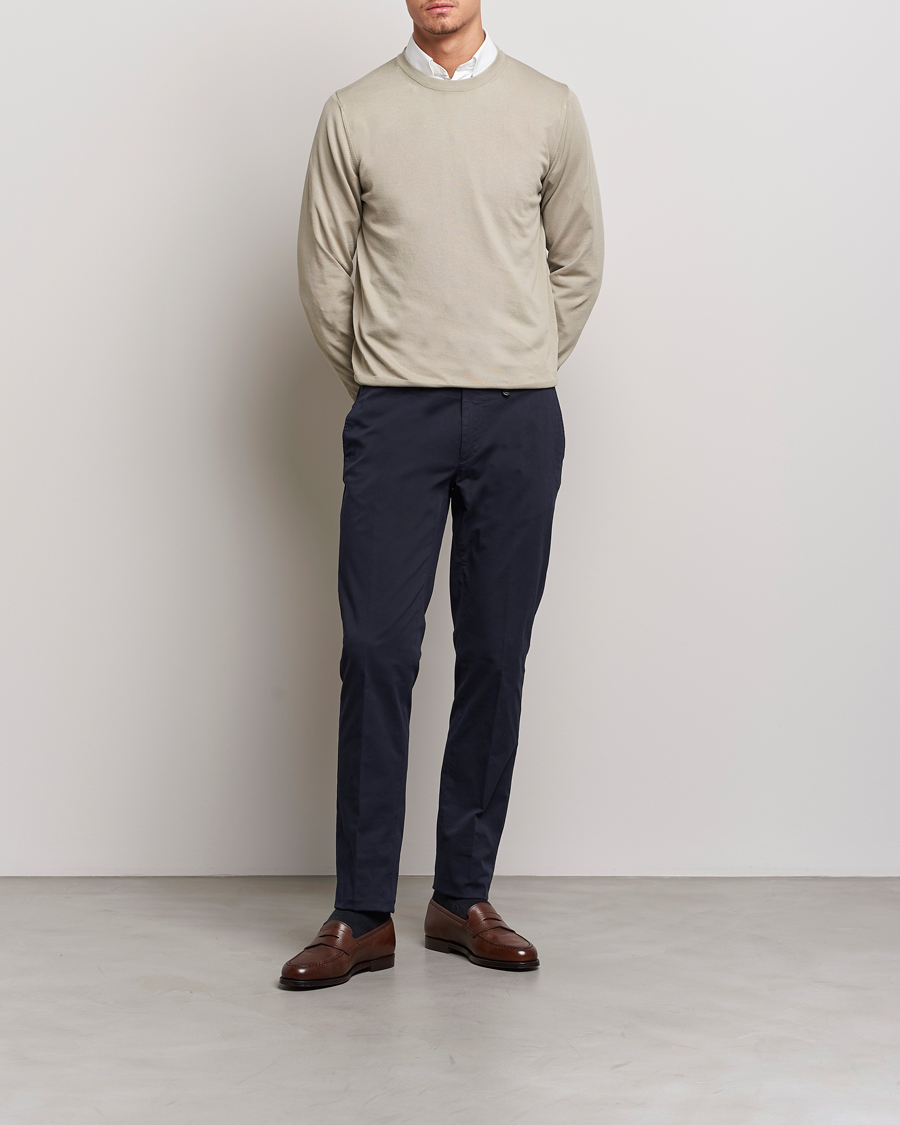 Herre | Gensere | Canali | Cotton Crew Neck Pullover Sage