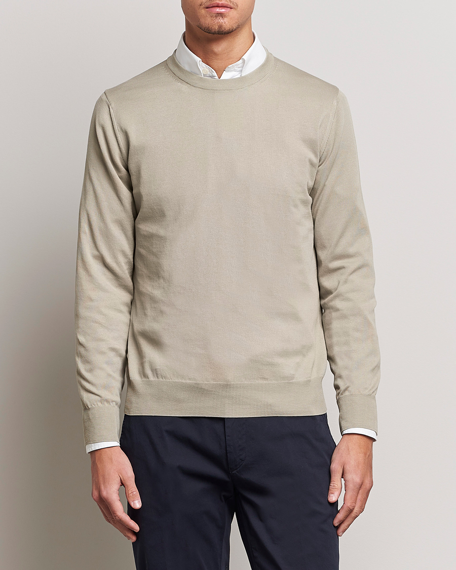 Herre | Gensere | Canali | Cotton Crew Neck Pullover Sage