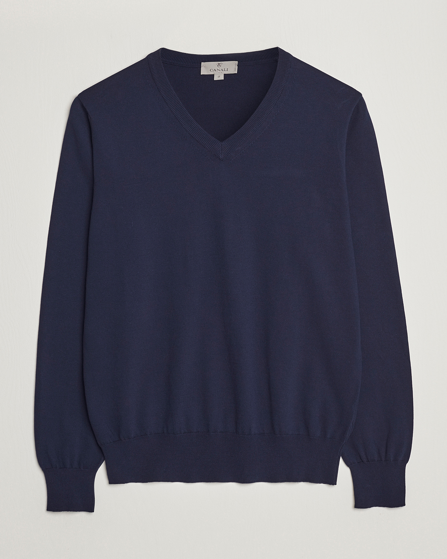 Herre | Gensere | Canali | Cotton V-Neck Pullover Navy