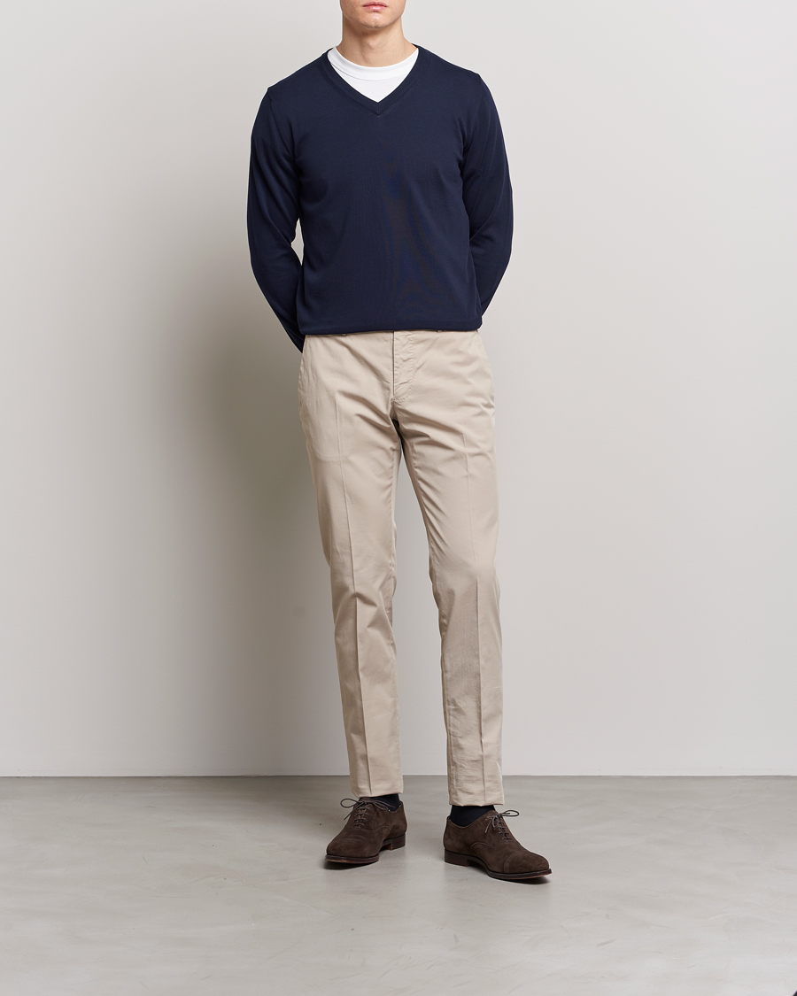 Herre | Gensere | Canali | Cotton V-Neck Pullover Navy