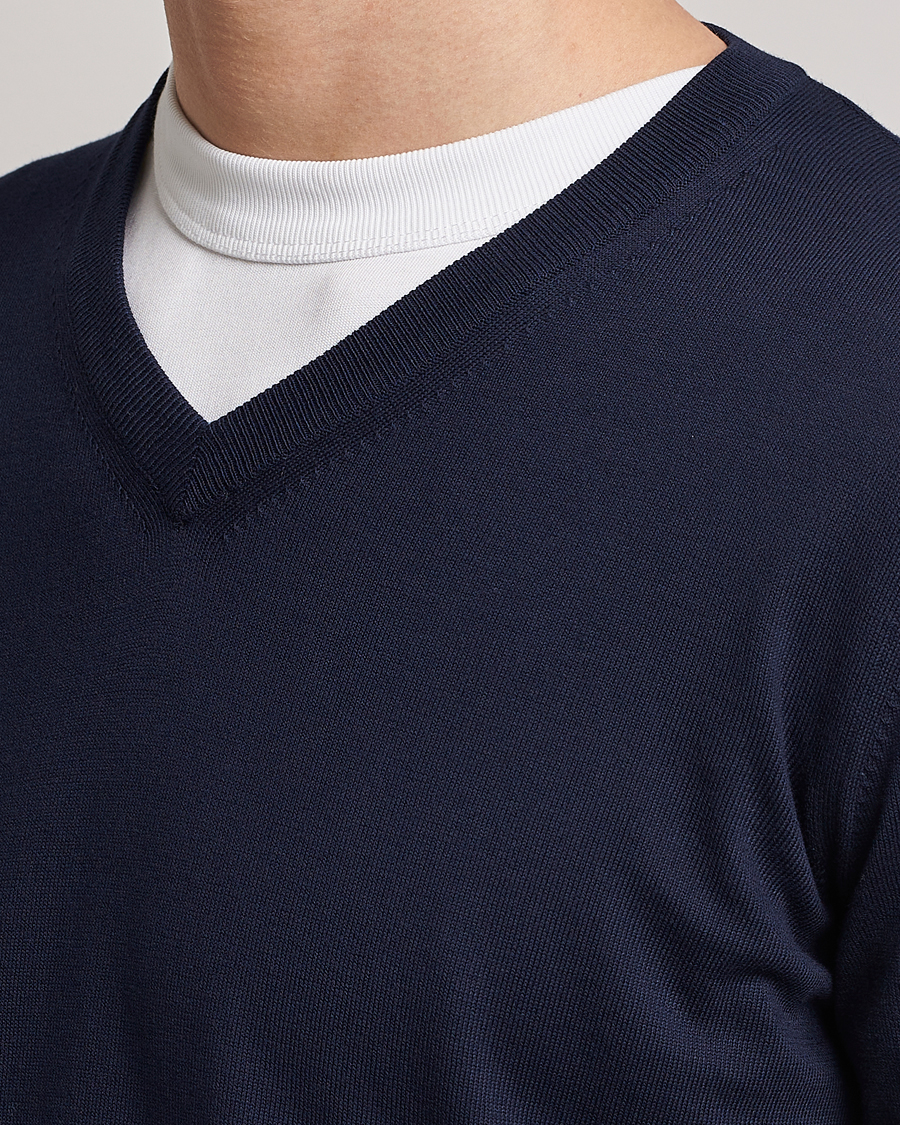 Herre | Gensere | Canali | Cotton V-Neck Pullover Navy