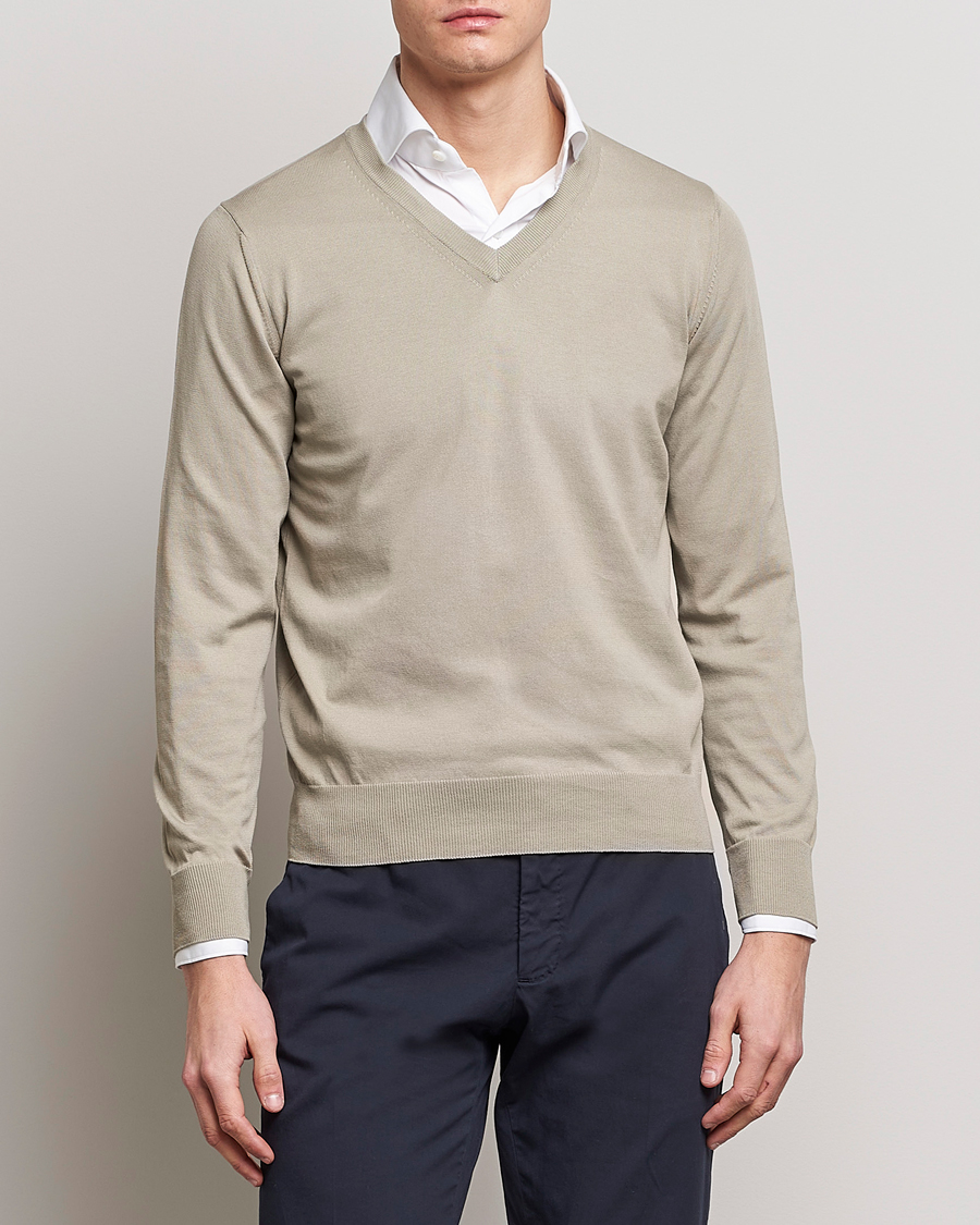 Herre |  | Canali | Cotton V-Neck Pullover Sage