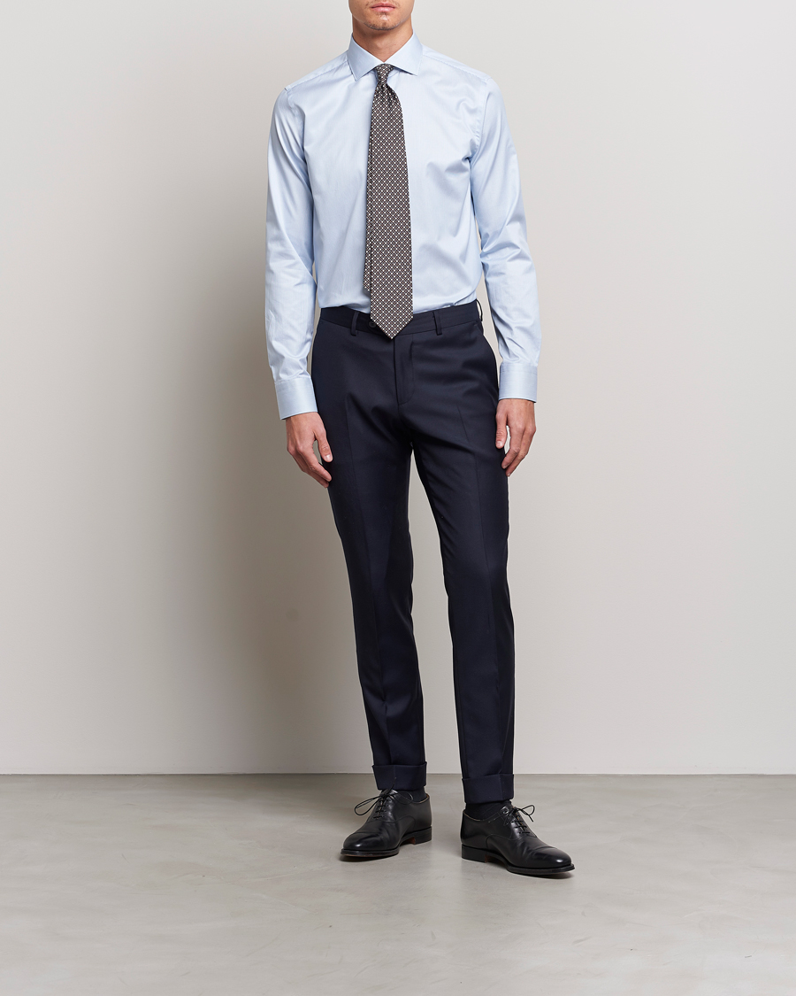 Herre | Lojalitetstilbud | Canali | Slim Fit Striped Cotton Shirt Light Blue