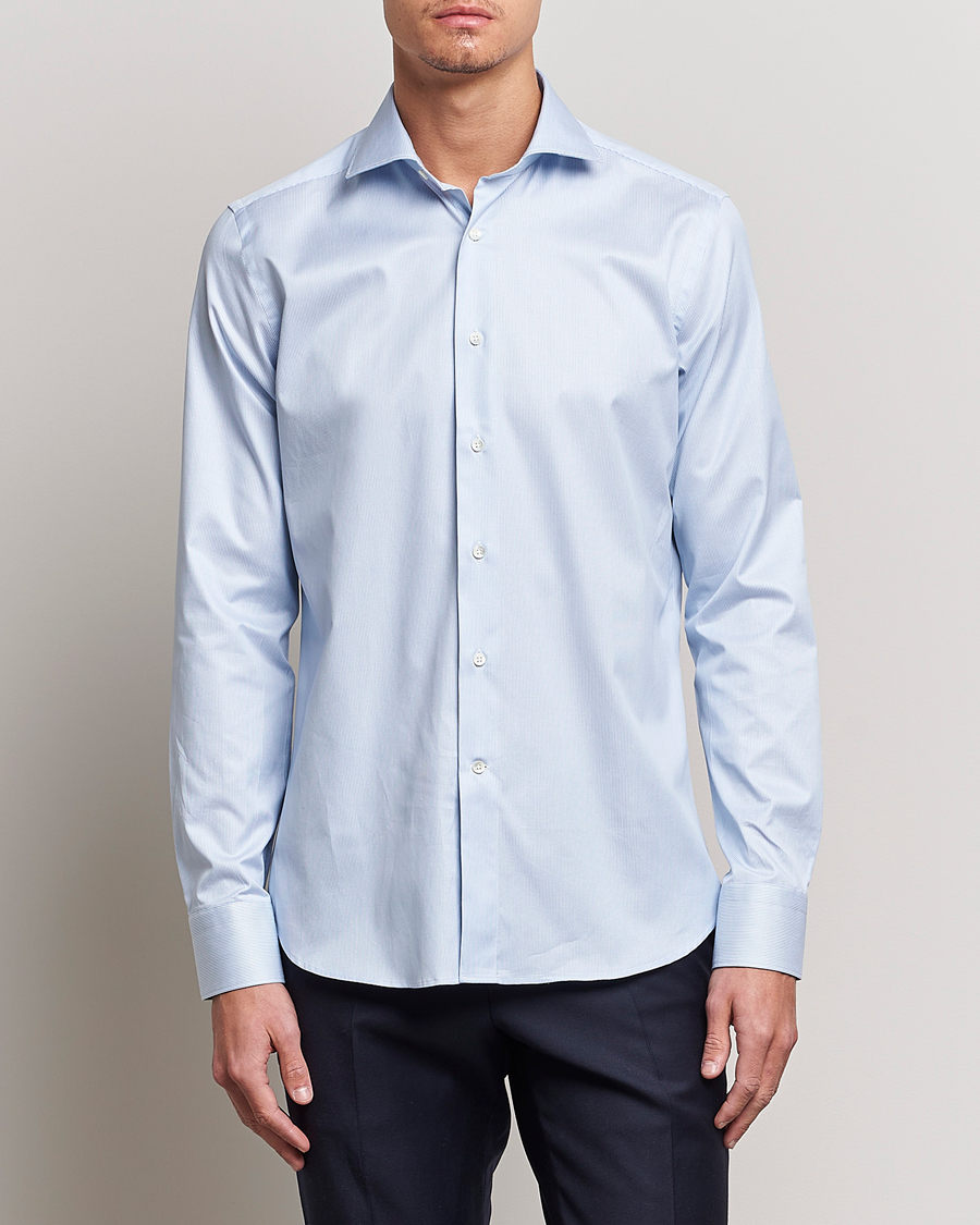 Herre | Businesskjorter | Canali | Slim Fit Striped Cotton Shirt Light Blue