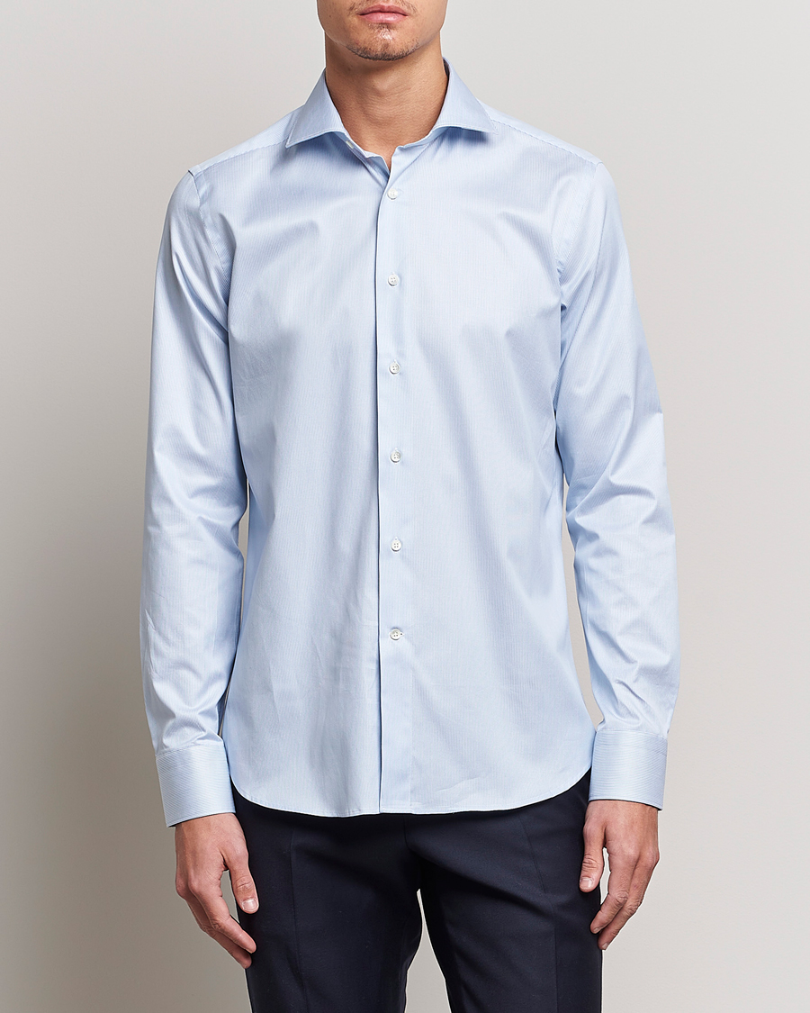 Herre | Skjorter | Canali | Slim Fit Striped Cotton Shirt Light Blue