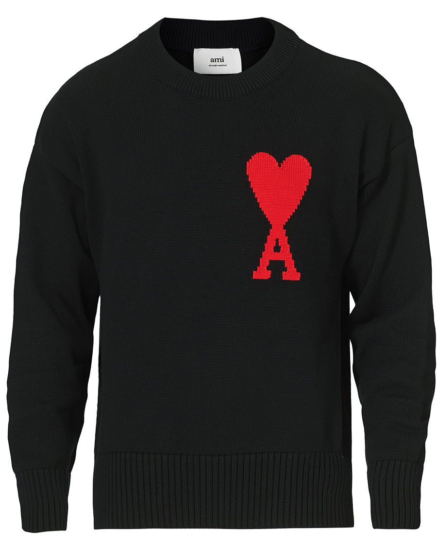 Herre | Gensere | AMI | Big Heart Knitted Crew Neck Black
