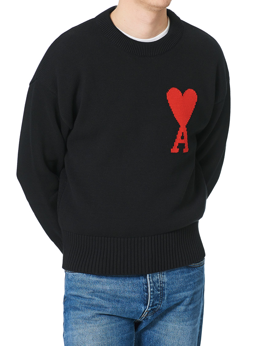 Herre | Gensere | AMI | Big Heart Knitted Crew Neck Black
