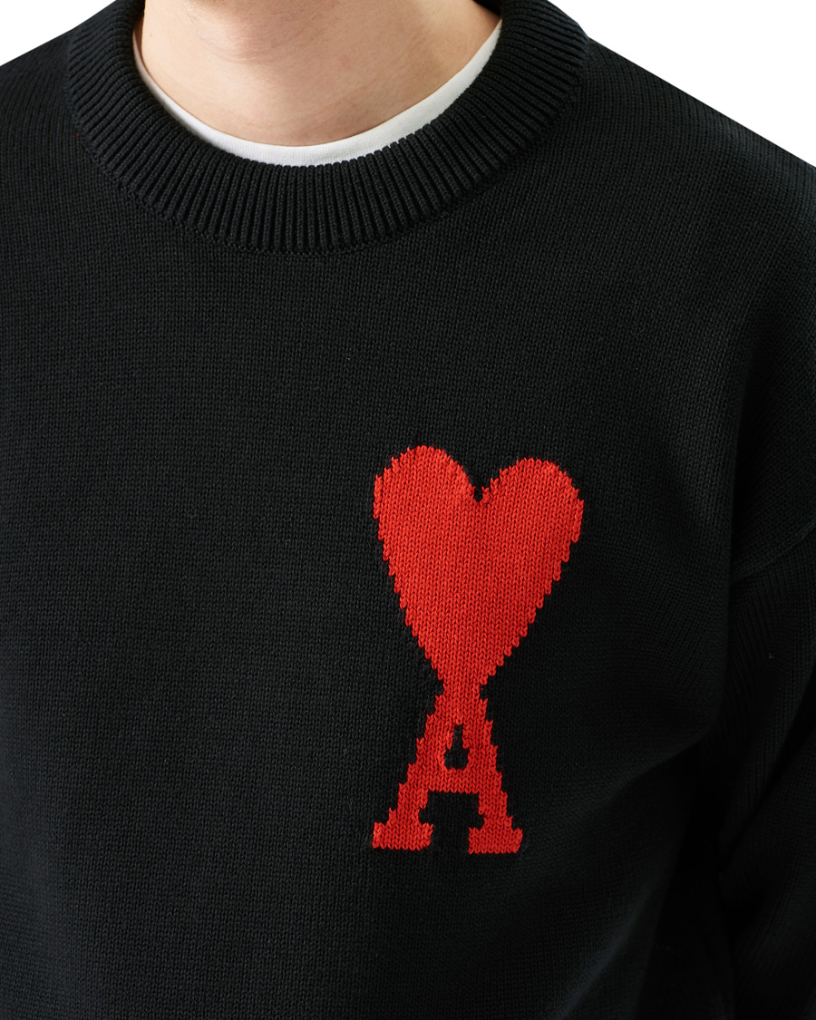 Herre | Gensere | AMI | Big Heart Knitted Crew Neck Black