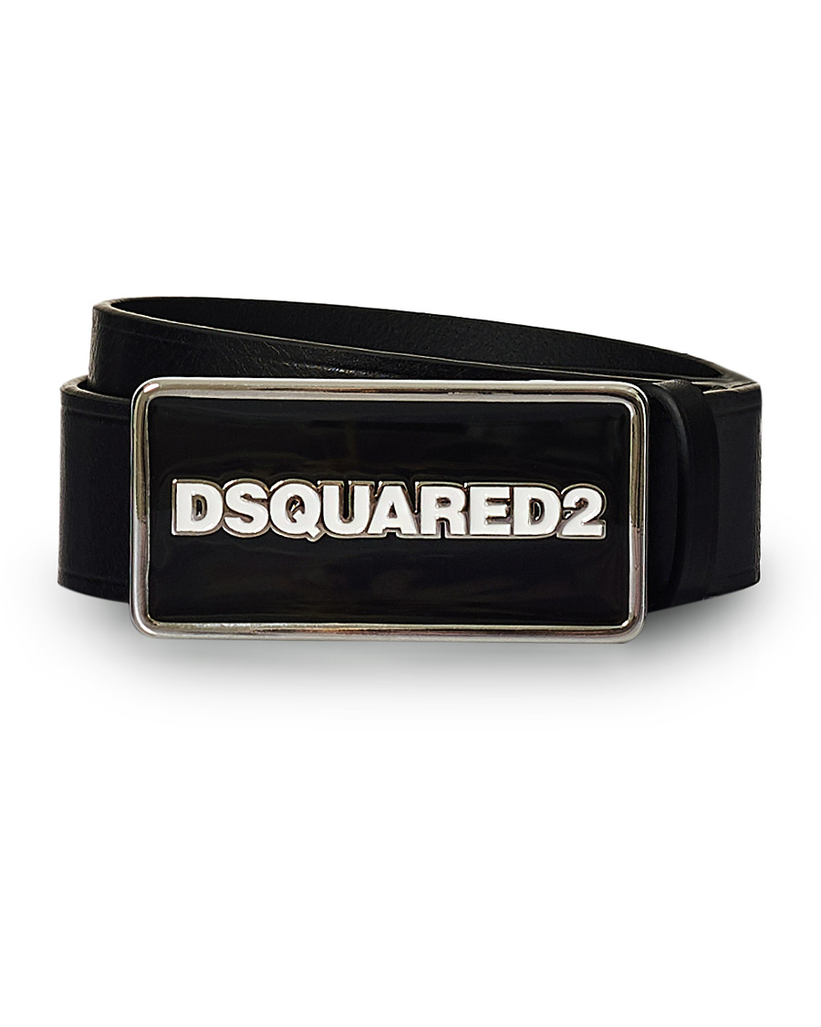 Herre | Dsquared2 Logo Plate Leather Belt Black | Dsquared2 | Logo Plate Leather Belt Black